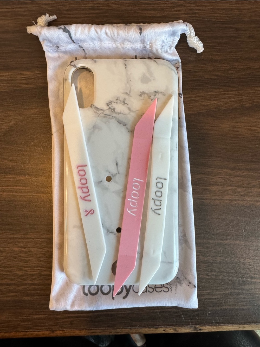 Loopy Case Marble Phone Case with White and Pink Loop Bands